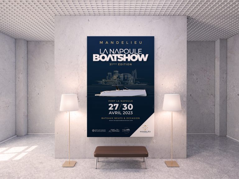 White room with blank poster on wall, mockup 3d rendering