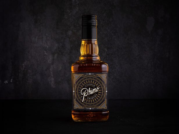 Minsk, Belarus - 14-04-2023: a bottle of Jim Beam bourbon whiskey on dark background, product horizontal photo