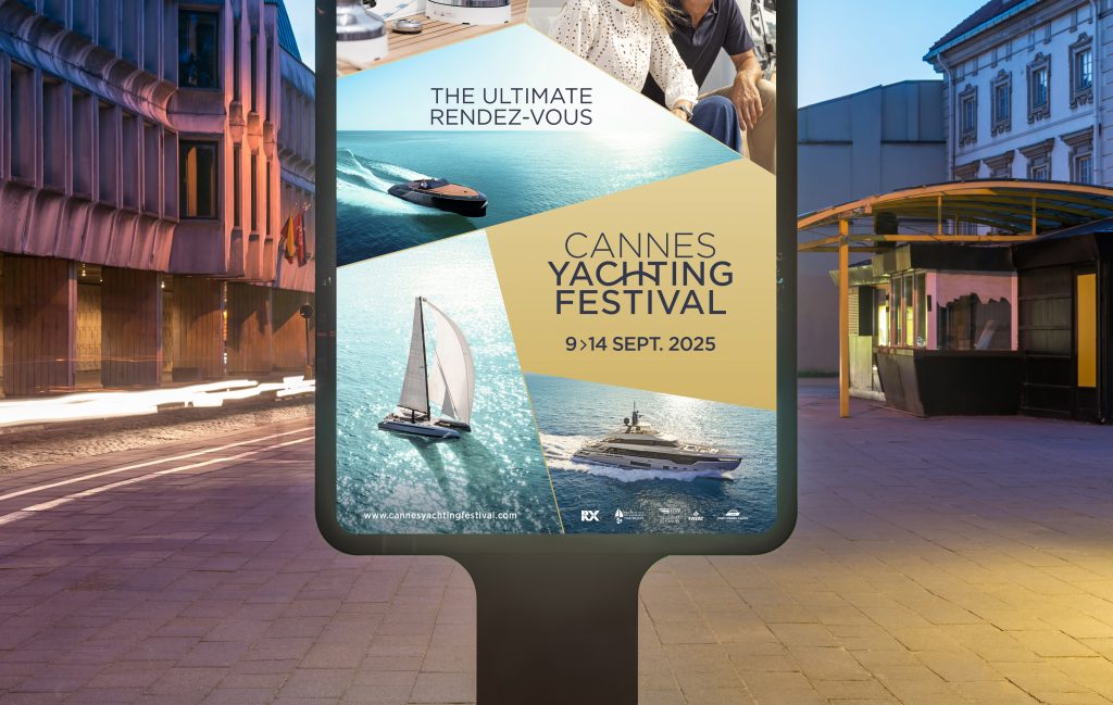 Mockup Of An Outdoor Poster Billboard On A Street Sidewalk At Night. Blank Advertising Lightbox In Front Of Car Light Trails